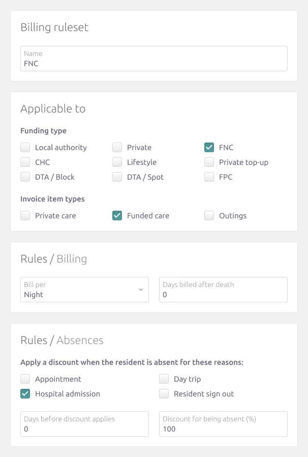 Example ruleset for FNC contacts