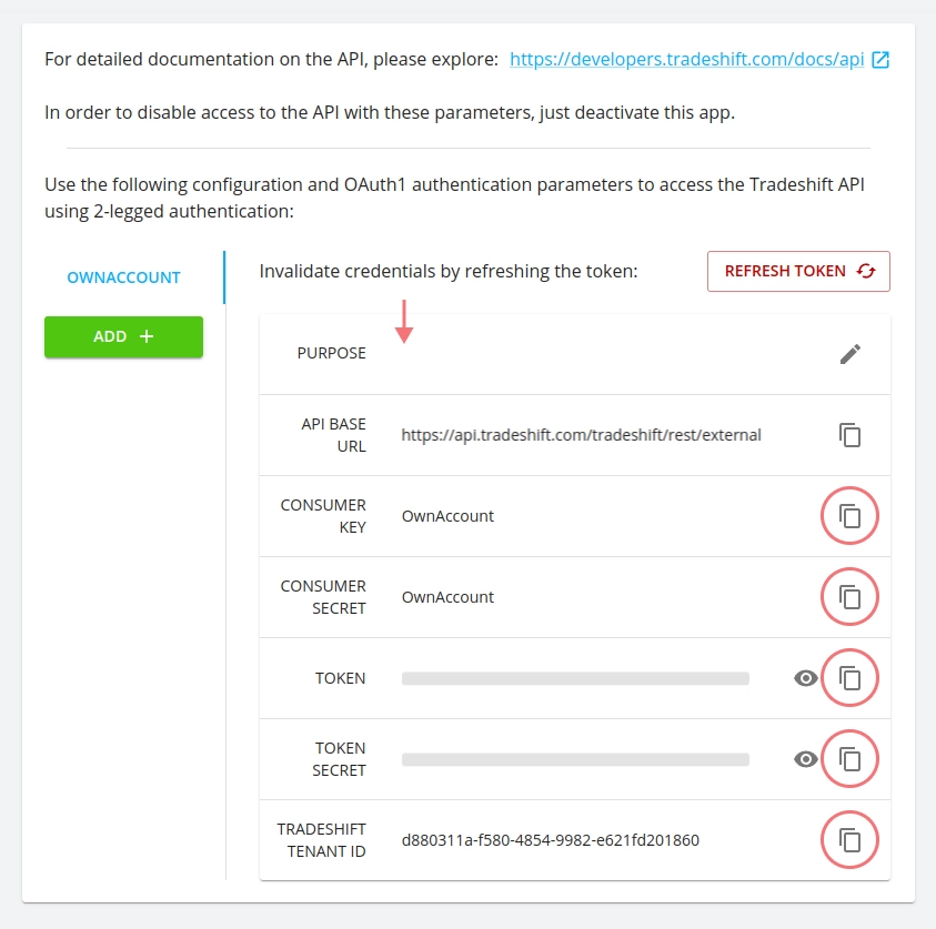 Tradeshift API credentials